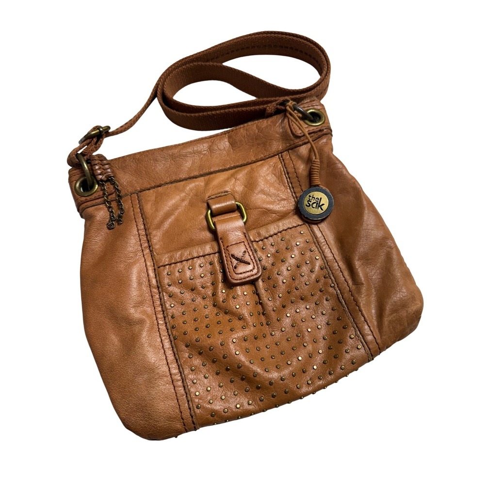 The Sak Kendra Crossbody Bag Womens Medium Brown‎ Leather GUC Studded Boho